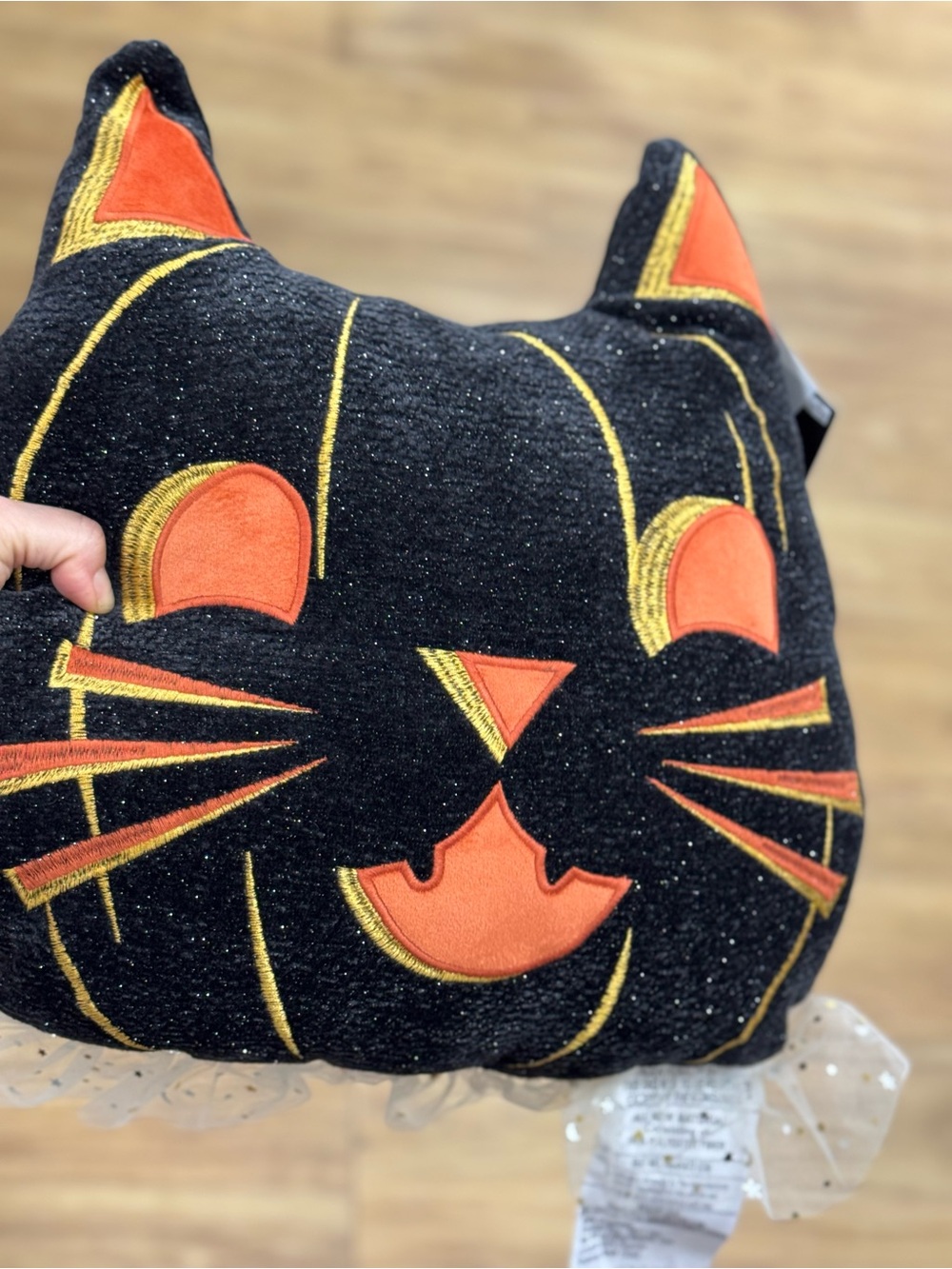 Cynthia Rowley Black Cat Accent Pillow with Orange and Gold Details